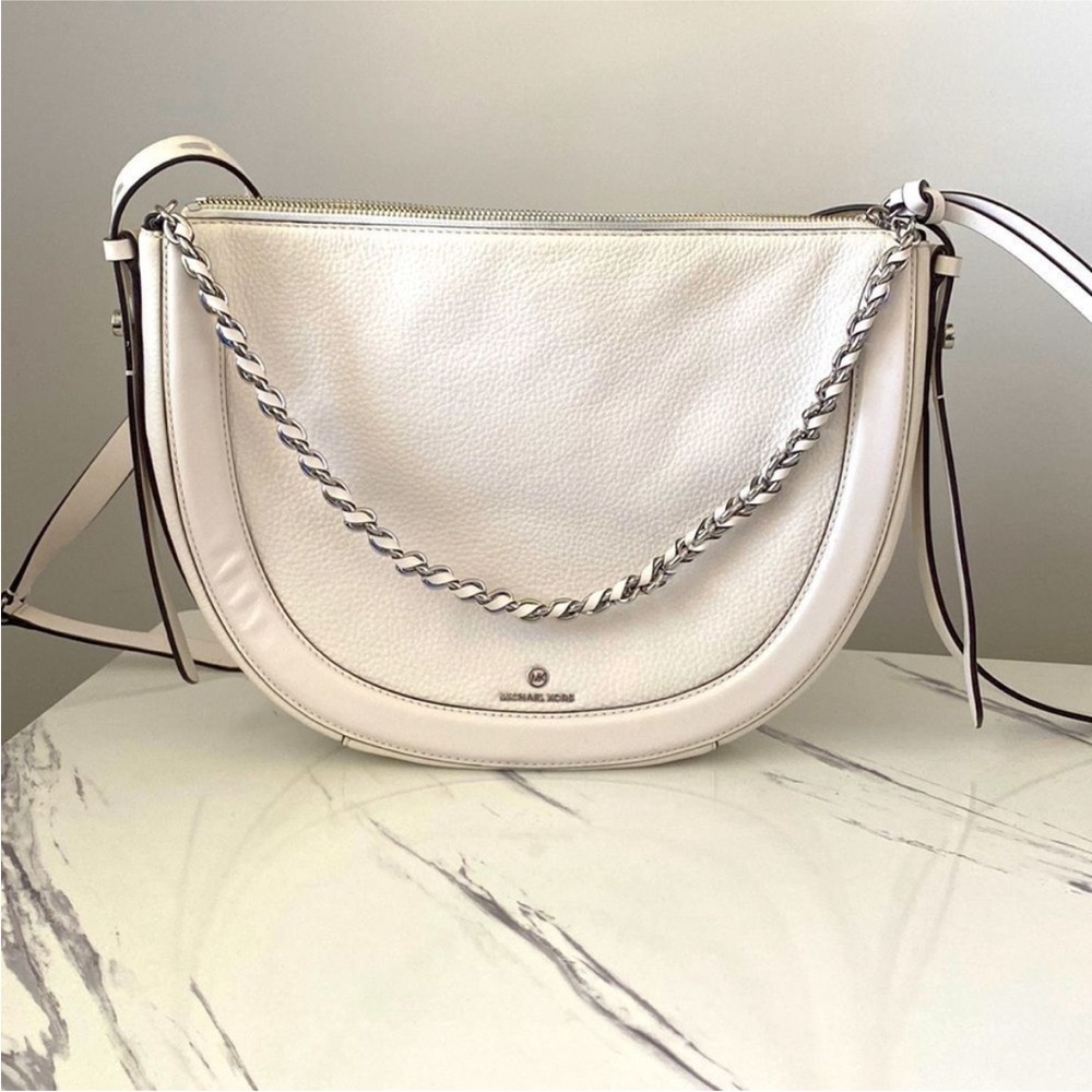 Michael Kors White Crescent Shoulder Bag with Chain Detail